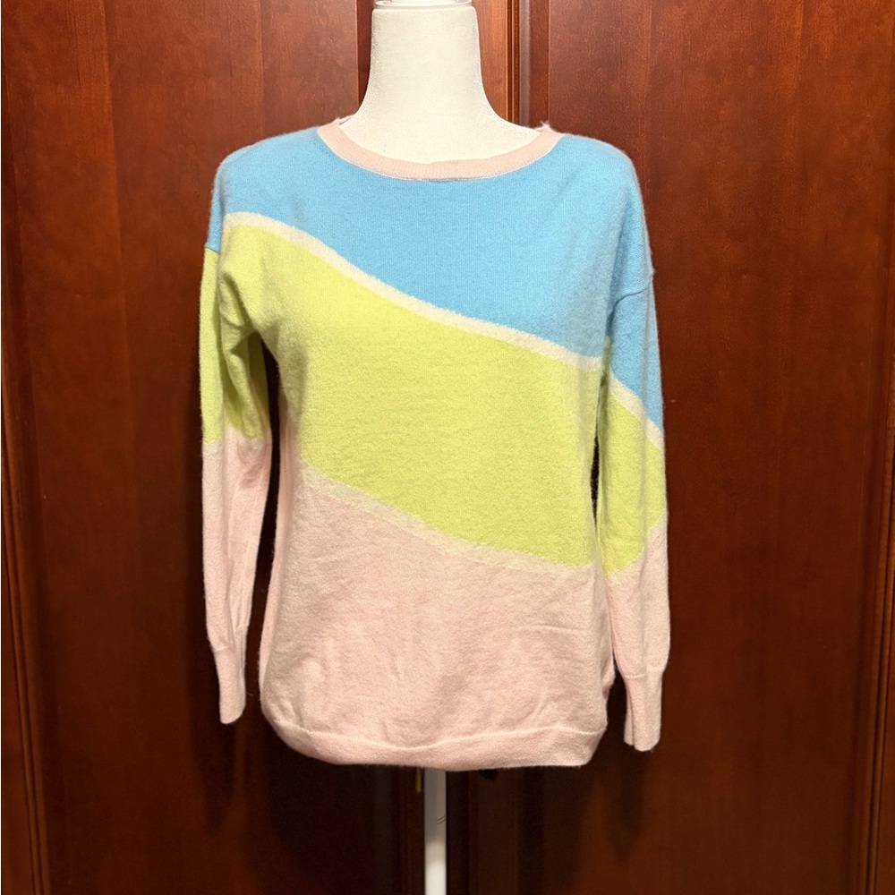 Pure Collection 💯% Cashmere Pastel Multi Color Block Soft Crewneck Sweater